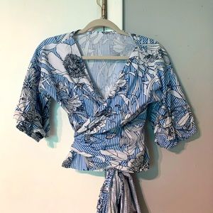 Floral Patterned Wrap Shirt